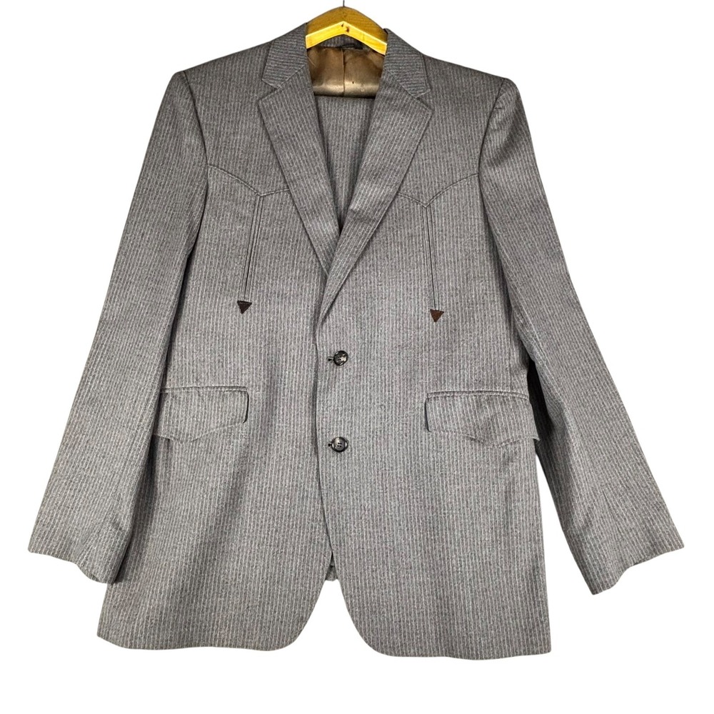 Vintage Rio Western Wear Mens Grey Pinstripe Western Suit Blazer and Trousers